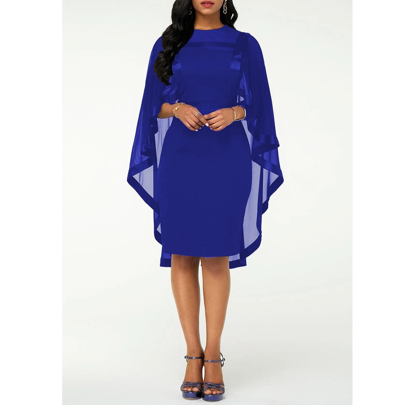 Women's Mesh Spliced Cloak Mini Pencil Dress