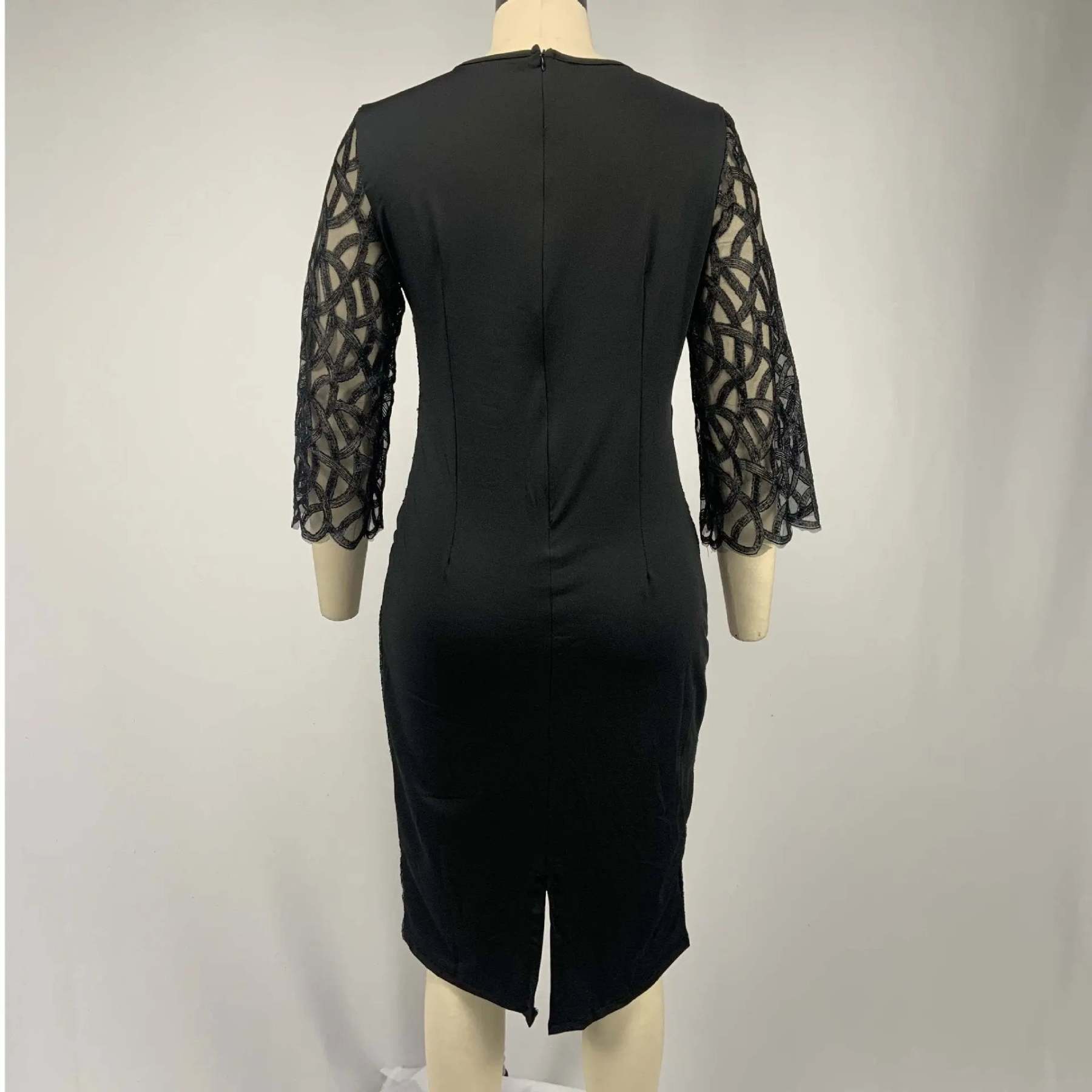 Women's Mesh Lantern Sleeve Sequins Pencil Dress