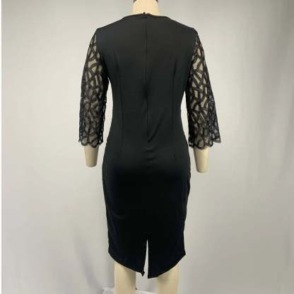 Women's Mesh Lantern Sleeve Sequins Pencil Dress