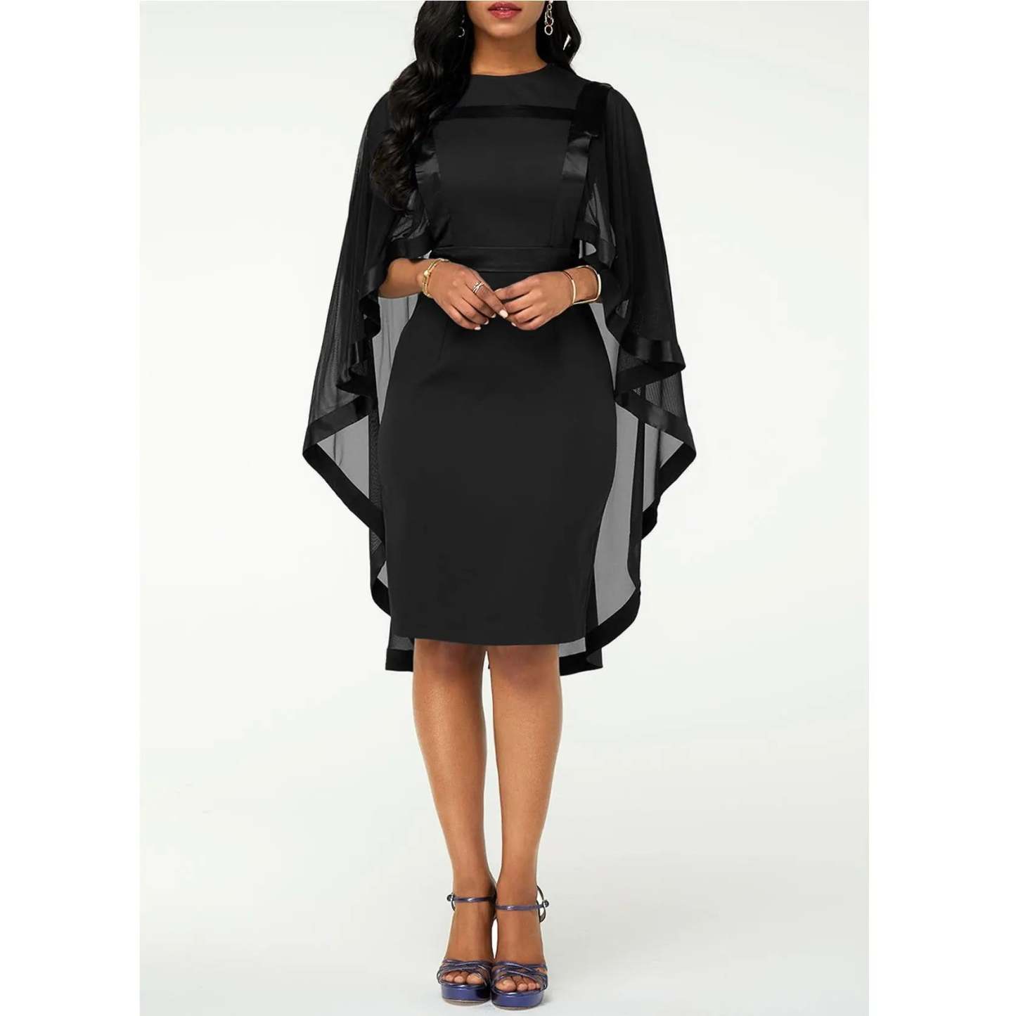 Women's Mesh Spliced Cloak Mini Pencil Dress