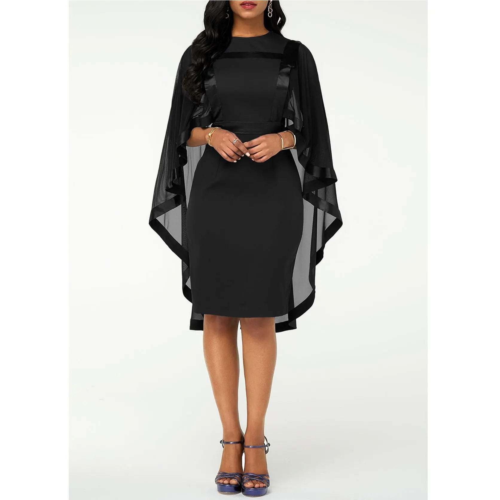 Women's Mesh Spliced Cloak Mini Pencil Dress