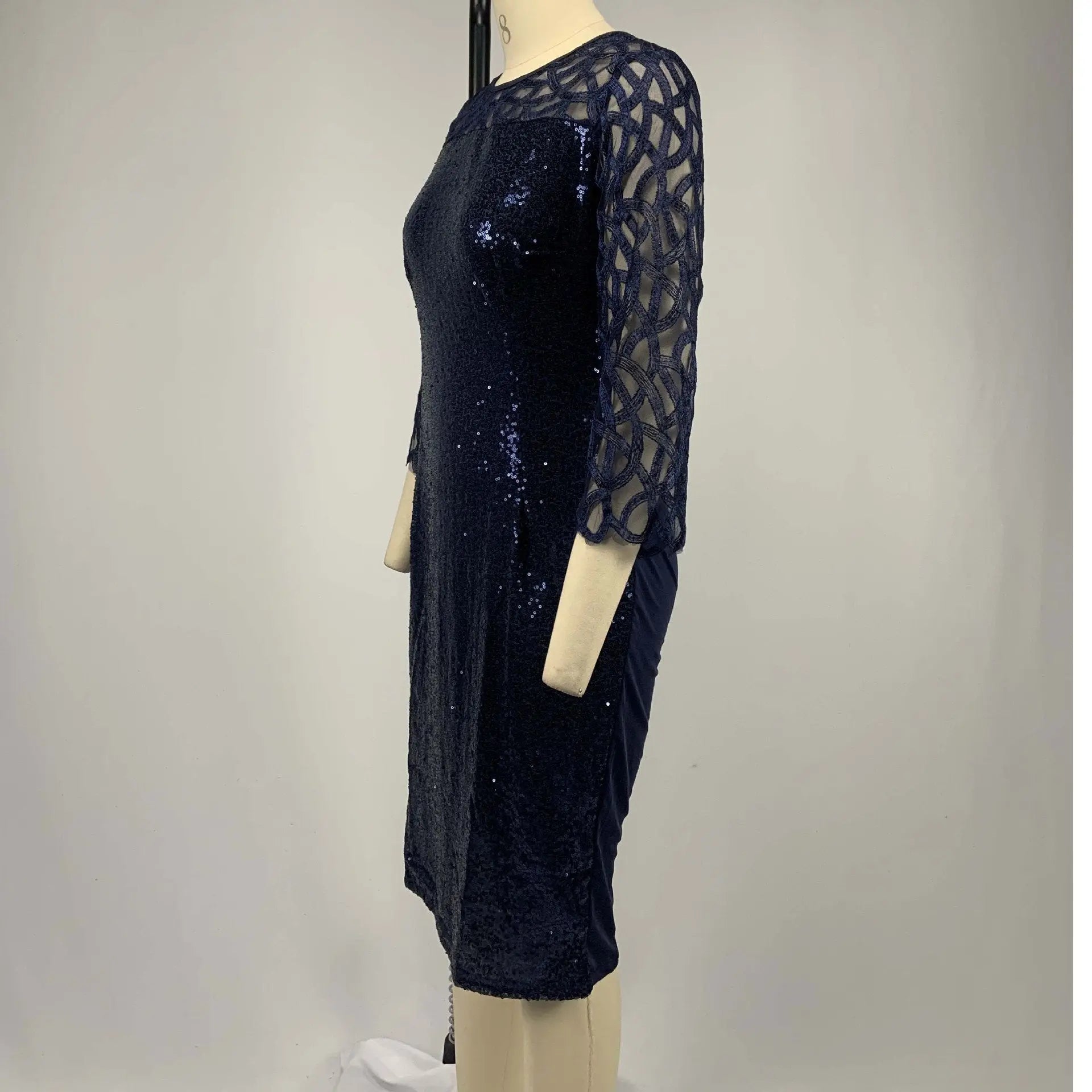 Women's Mesh Lantern Sleeve Sequins Pencil Dress