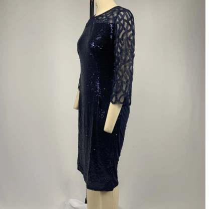 Women's Mesh Lantern Sleeve Sequins Pencil Dress