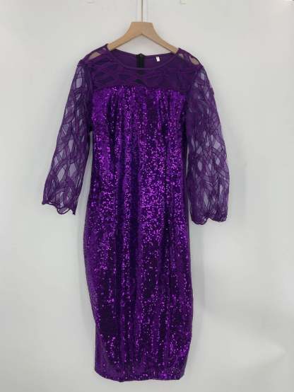 Women's Mesh Lantern Sleeve Sequins Pencil Dress