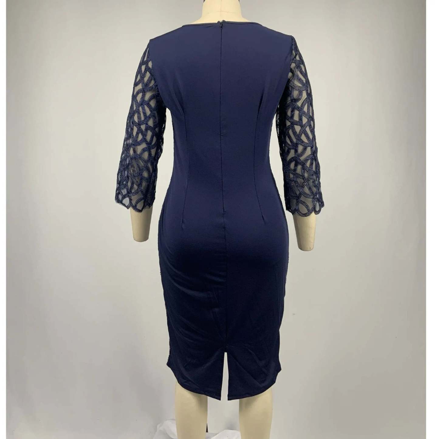 Women's Mesh Lantern Sleeve Sequins Pencil Dress