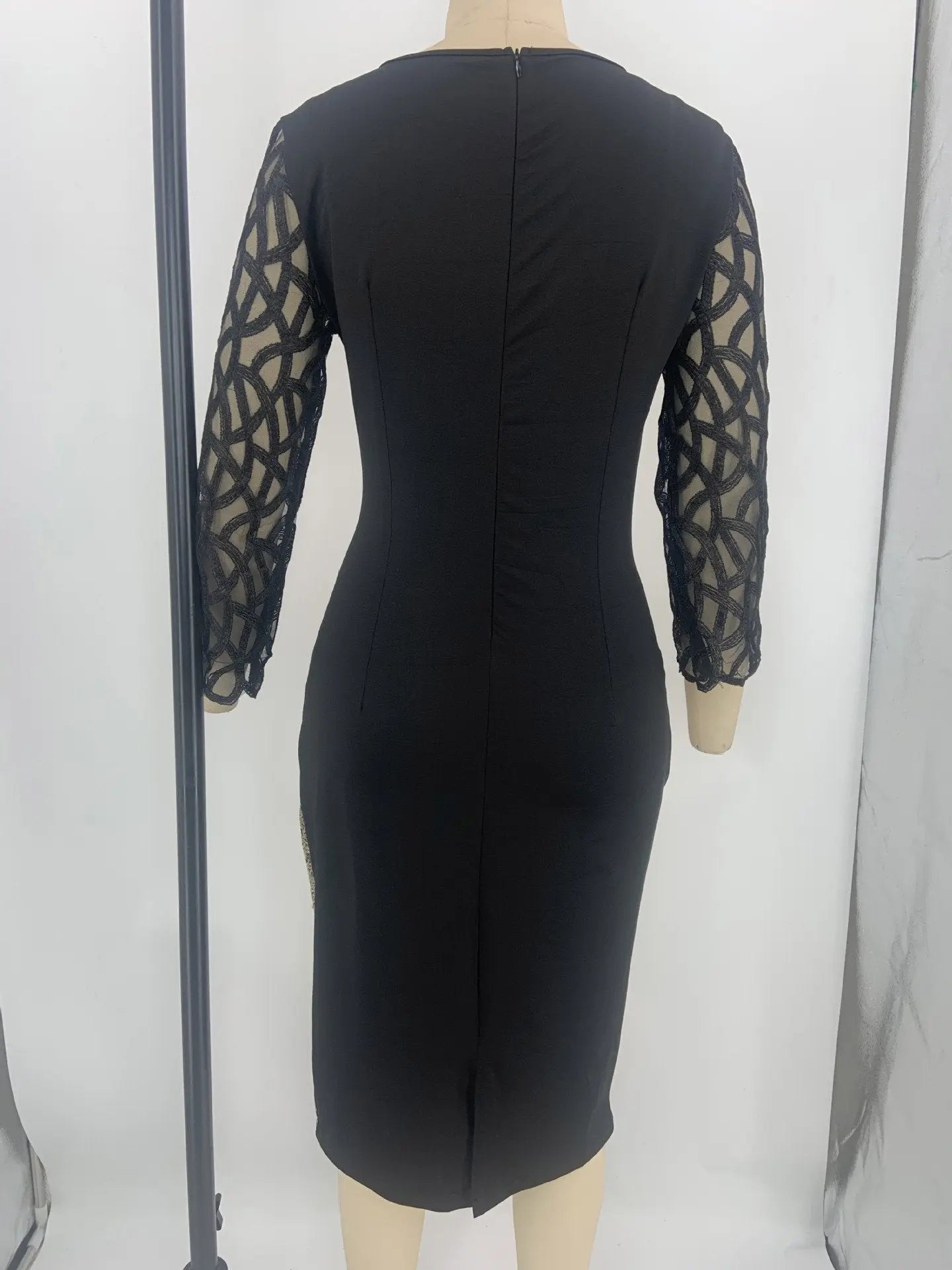 Women's Mesh Lantern Sleeve Sequins Pencil Dress