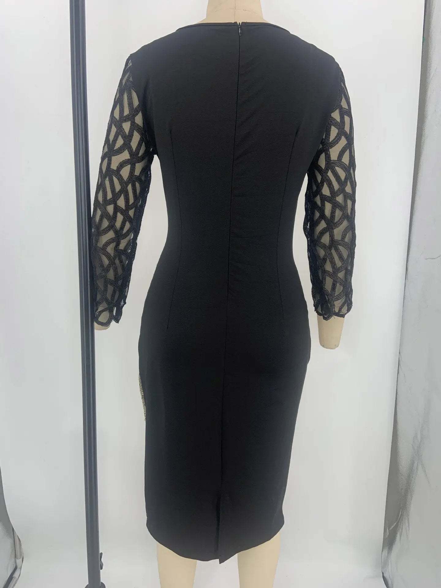 Women's Mesh Lantern Sleeve Sequins Pencil Dress