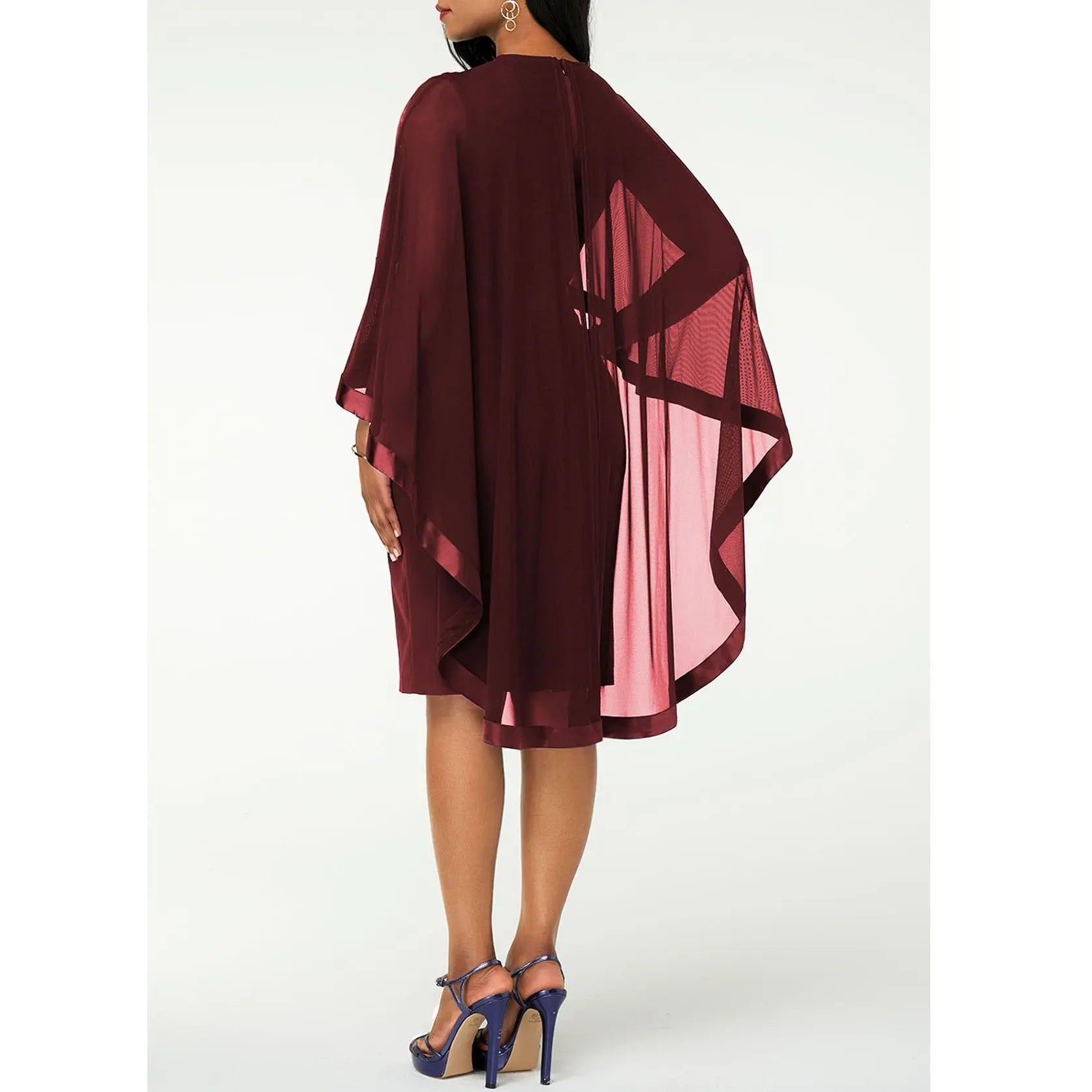 Women's Mesh Spliced Cloak Mini Pencil Dress