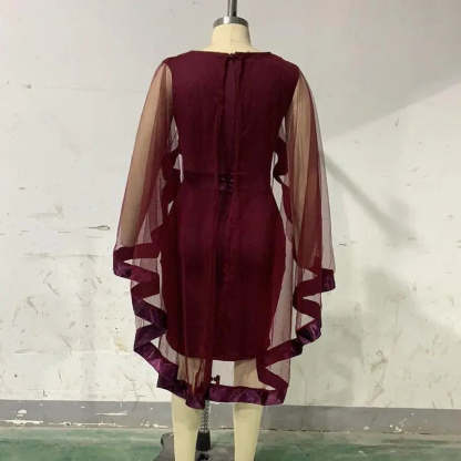 Women's Mesh Spliced Cloak Mini Pencil Dress