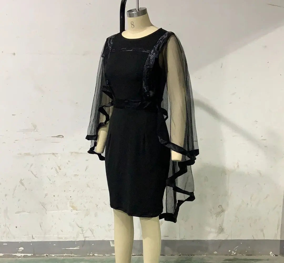 Women's Mesh Spliced Cloak Mini Pencil Dress