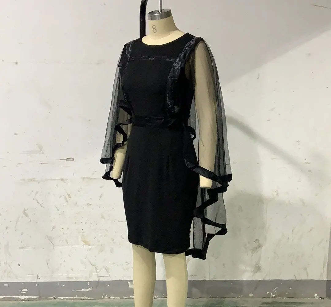 Women's Mesh Spliced Cloak Mini Pencil Dress