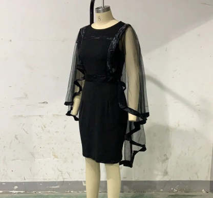 Women's Mesh Spliced Cloak Mini Pencil Dress