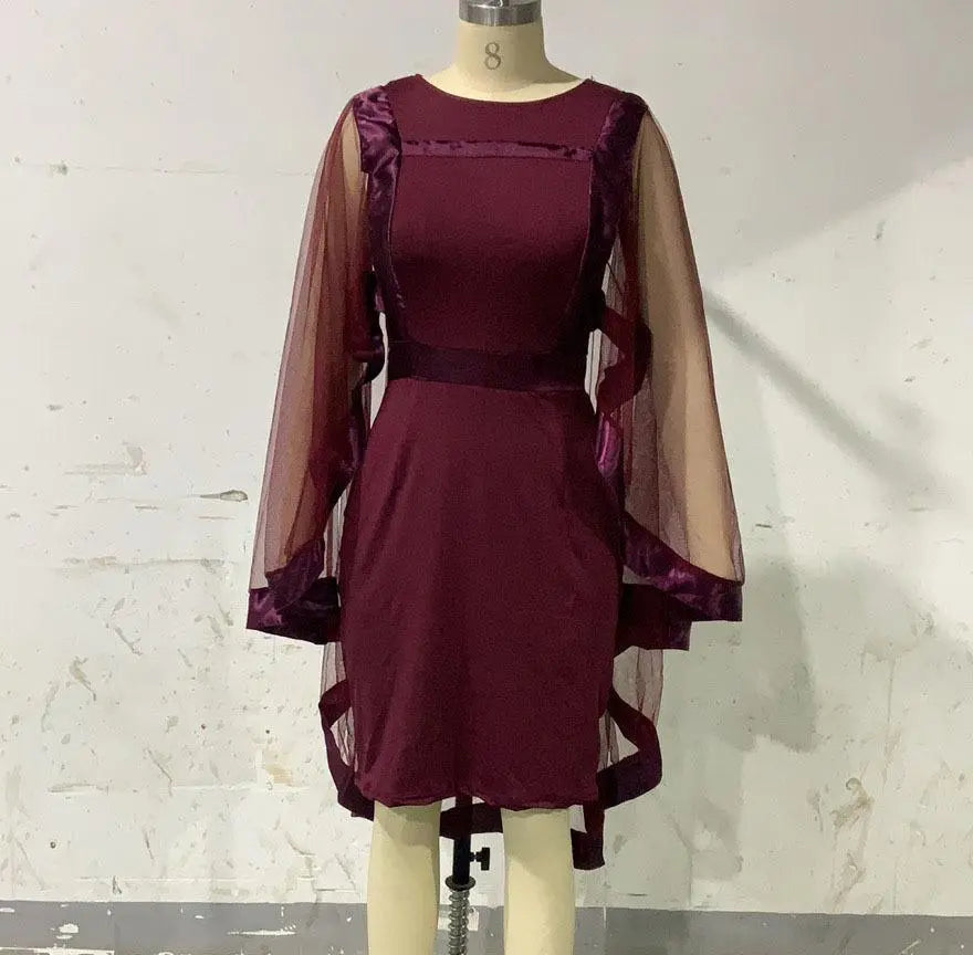 Women's Mesh Spliced Cloak Mini Pencil Dress