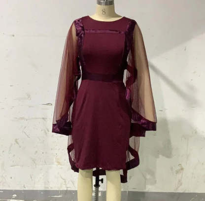Women's Mesh Spliced Cloak Mini Pencil Dress