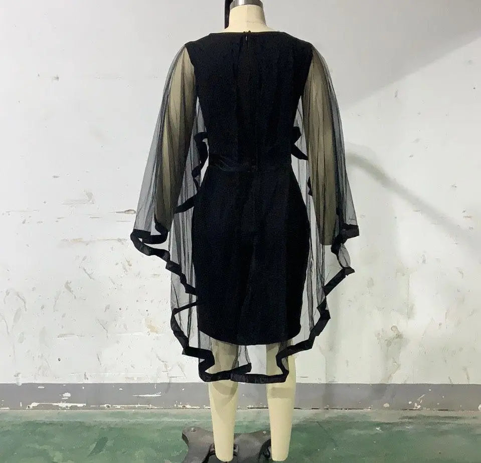 Women's Mesh Spliced Cloak Mini Pencil Dress