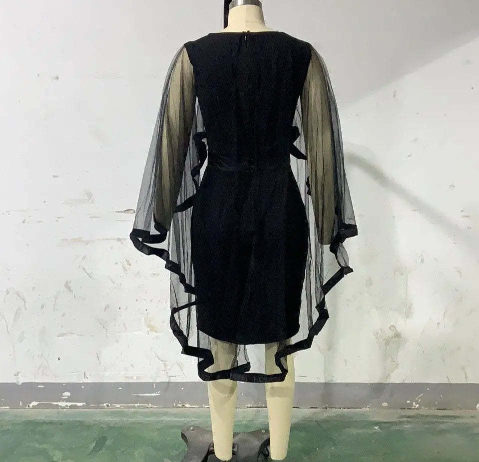 Women's Mesh Spliced Cloak Mini Pencil Dress