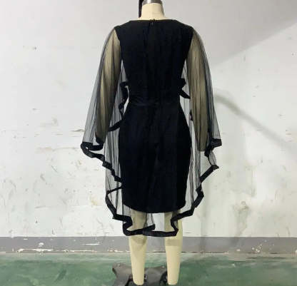 Women's Mesh Spliced Cloak Mini Pencil Dress