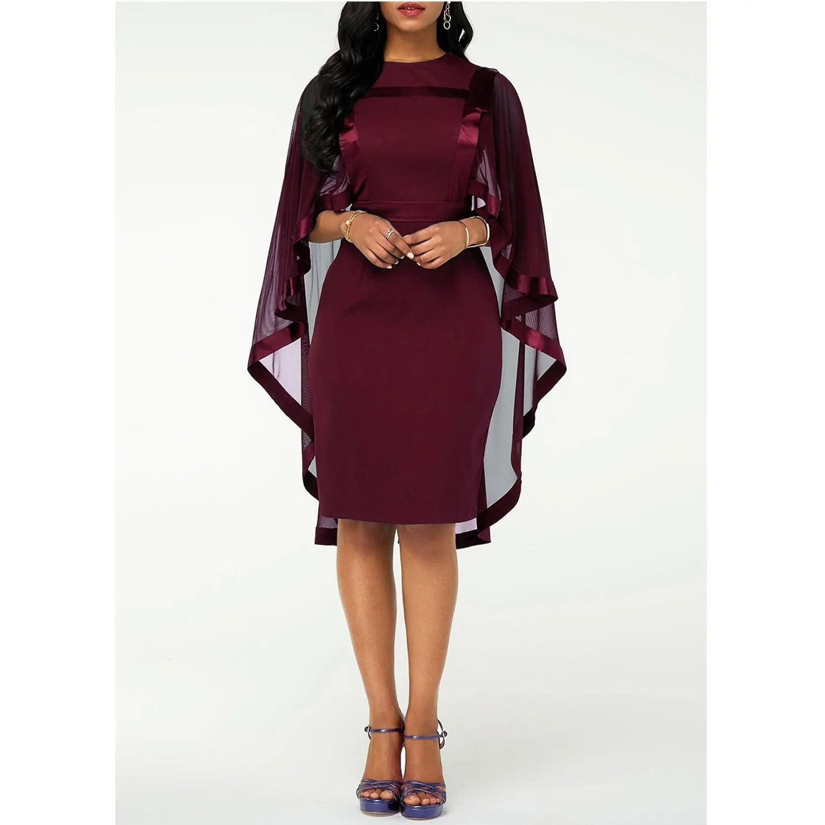 Women's Mesh Spliced Cloak Mini Pencil Dress