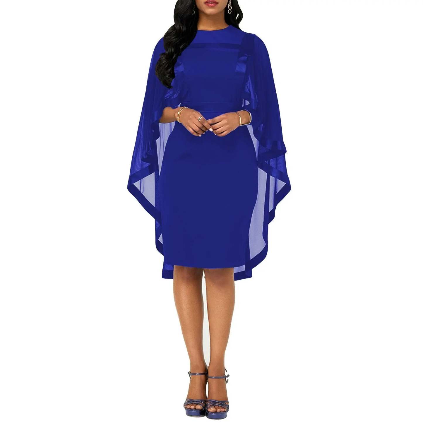 Women's Mesh Spliced Cloak Mini Pencil Dress