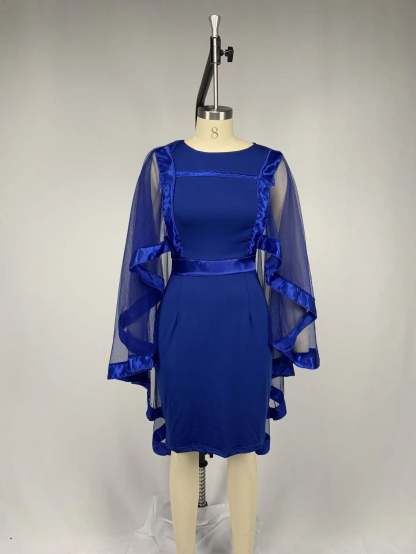 Women's Mesh Spliced Cloak Mini Pencil Dress