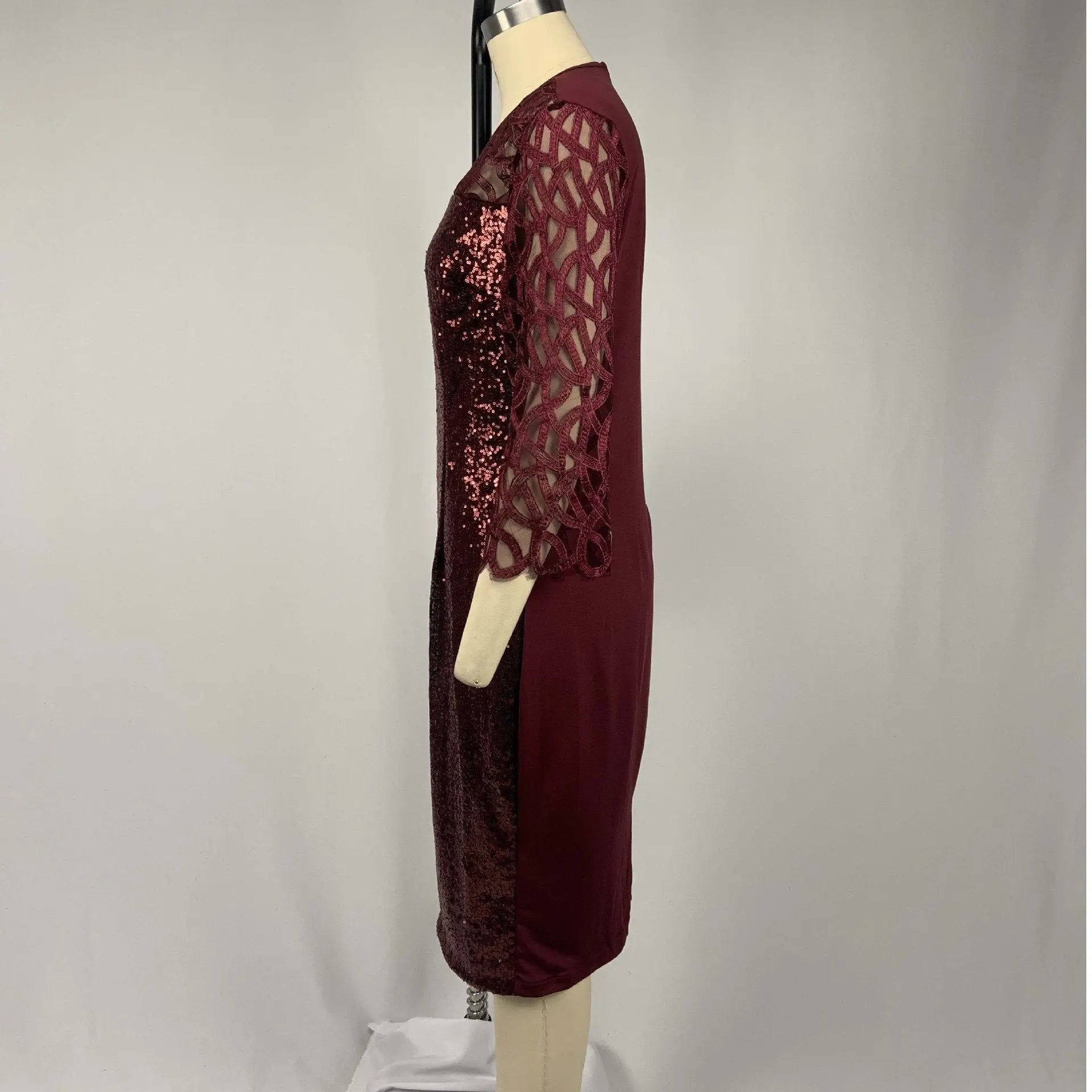 Women's Mesh Lantern Sleeve Sequins Pencil Dress