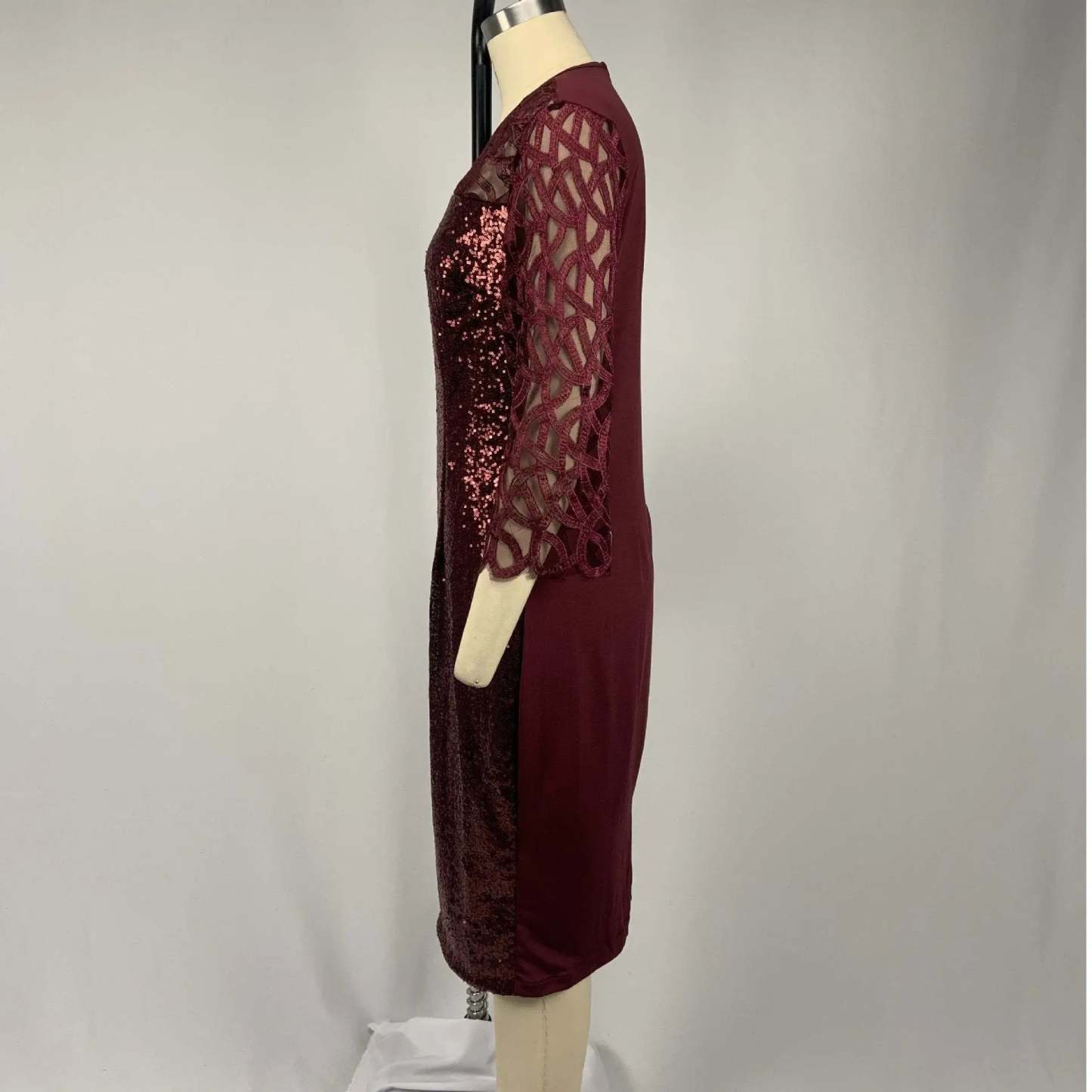 Women's Mesh Lantern Sleeve Sequins Pencil Dress