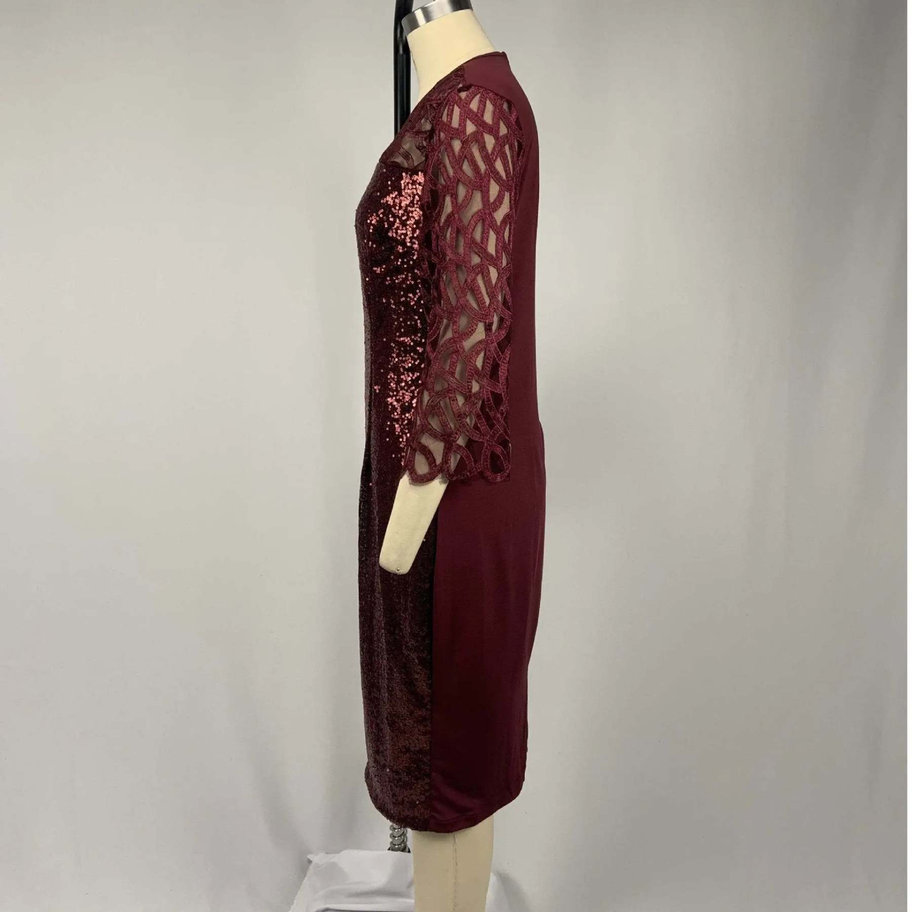 Women's Mesh Lantern Sleeve Sequins Pencil Dress