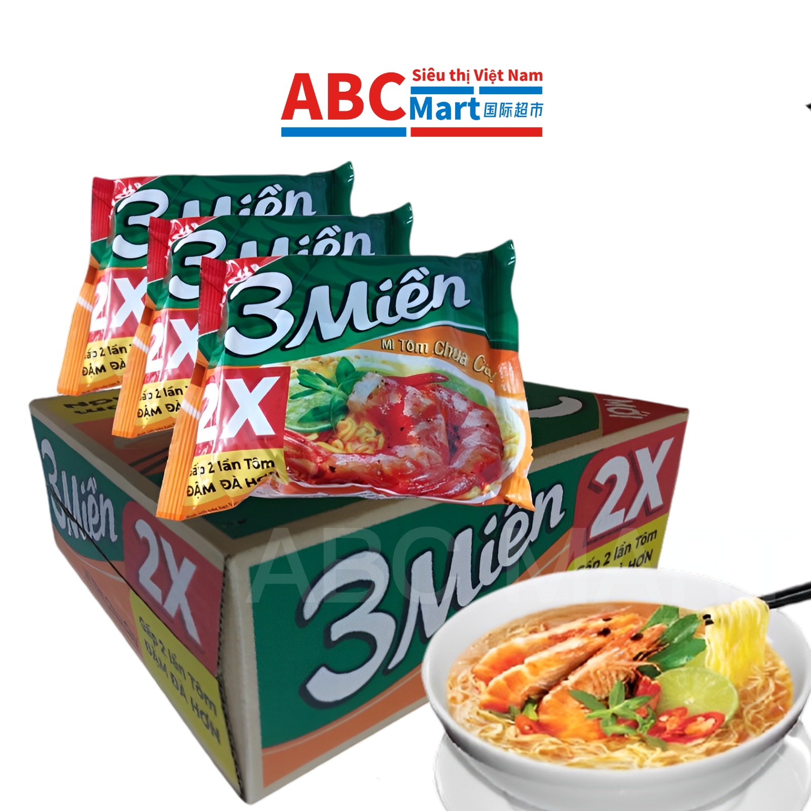 【Việt Nam-Mì 3 Miền chua cay 2x 65g】酸虾面2x-ABCMart 国际超市