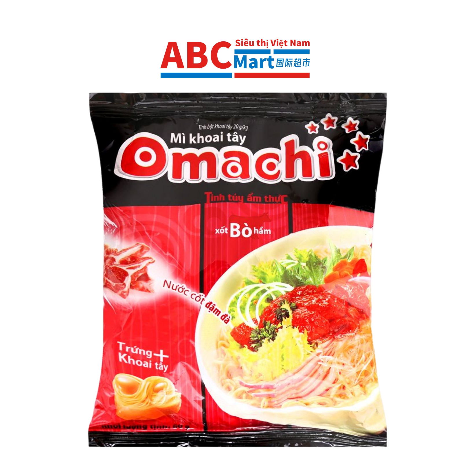 【Việt Nam-Mì dinh dưỡng khoai tây Omachi xốt bò hầm mới 80g】大町红烧牛肉面-ABCMart 国际超市