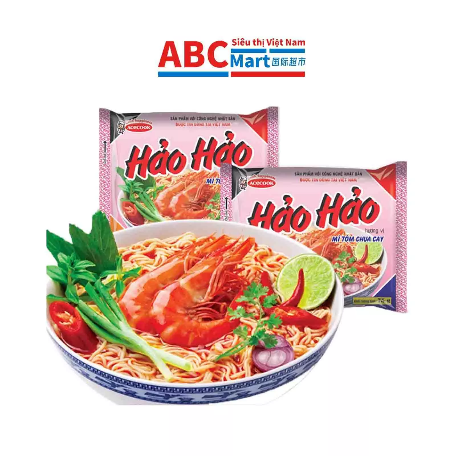 【Việt Nam-Hảo Hảo tôm chua cay gói 75g】好好酸辣虾 经典口味方便面-ABCMart 国际超市