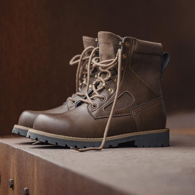 男鞋男士秋季新款高幫沙漠靴中幫馬丁靴英倫風工裝鞋作戰靴子-Retro's Wear