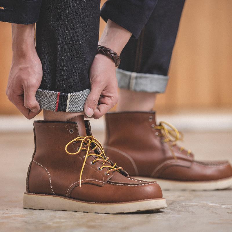 馬登工裝雙赤耳修身直筒原牛刺繡原色丹寧卷邊牛仔褲男-Retro's Wear