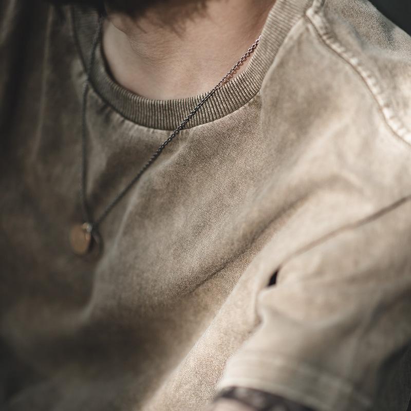 馬登工裝水洗做舊蠟染短Tee阿美哢嘰夏季休閒半袖男-Retro's Wear