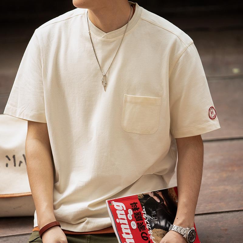 T恤棒球領口袋寬松運動半袖短袖打底衫男夏-Retro's Wear