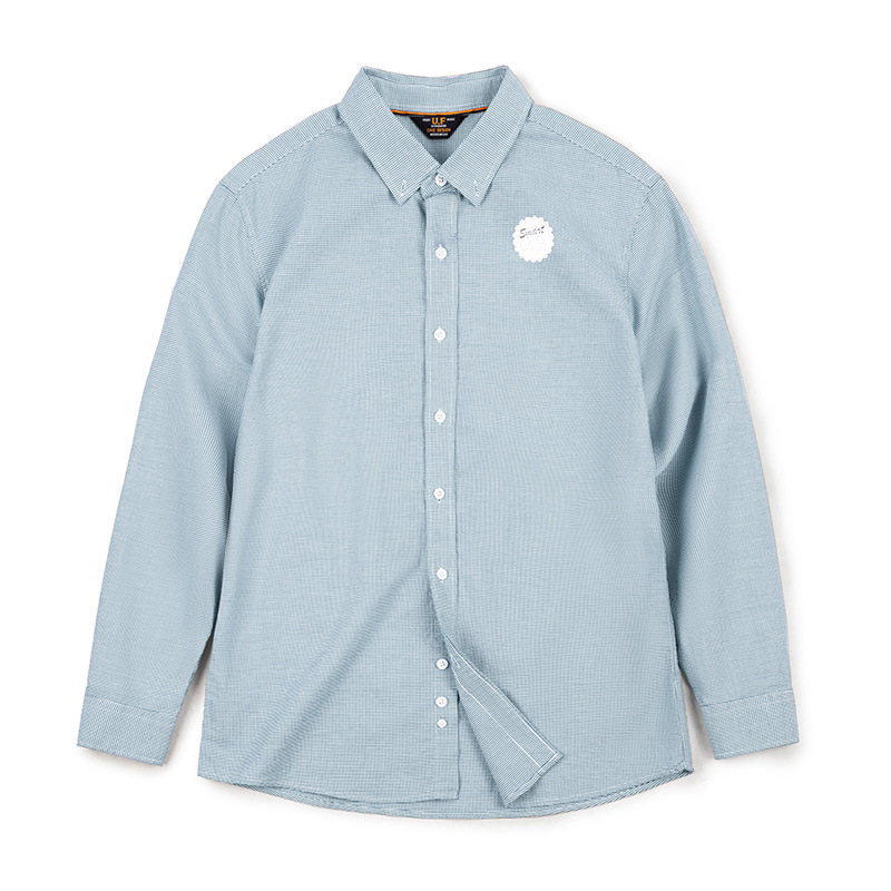 美式休閒千鳥格襯衫紐扣純棉通勤商務格子長袖襯衣男秋-Retro's Wear