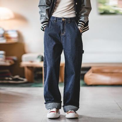 馬登女裝美式拖地闊腿丹寧牛仔褲慵懶寬松顯瘦直筒伐木工裝褲-Retro's Wear