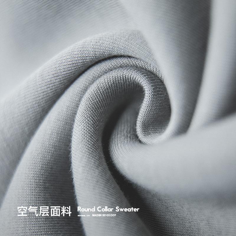 灰色落肩太空棉衛衣空氣層無帽圓領外套頭男潮-Retro's Wear