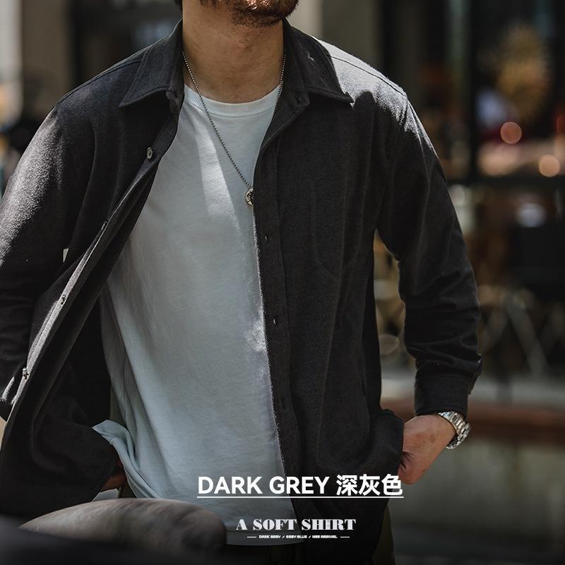 美式休閑星空紋純色翻領襯衫正肩疊穿長袖襯衣外套男秋-Retro's Wear