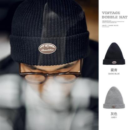 美式字母冷帽折邊針織毛線帽保暖百搭瓜皮帽子男冬-Retro's Wear