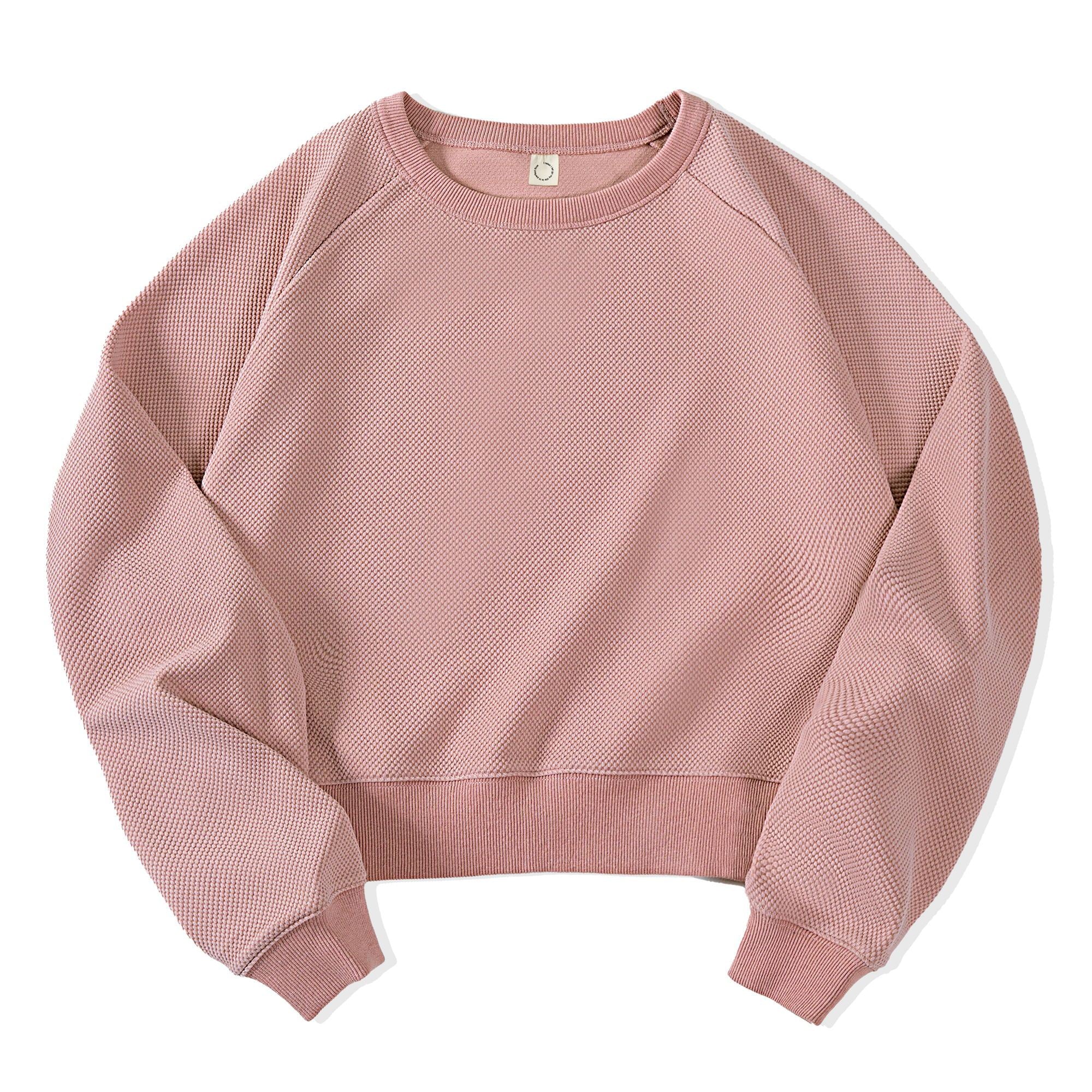 馬登女裝米白色高腰圓領衛衣小個子內搭打底外穿長袖上衣春新款-Retro's Wear