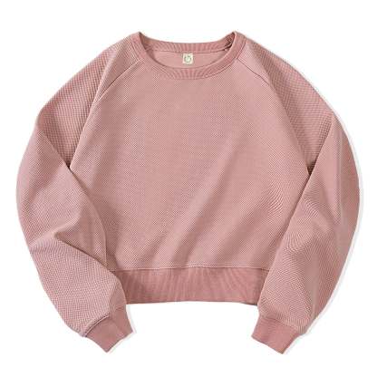 馬登女裝米白色高腰圓領衛衣小個子內搭打底外穿長袖上衣春新款-Retro's Wear