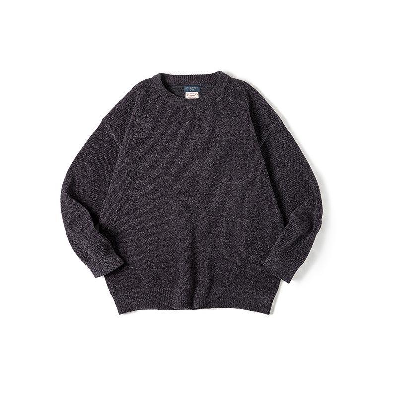 美式休閑雪尼爾圓領毛衣保暖慵懶基礎打底針織衫男秋冬-Retro's Wear
