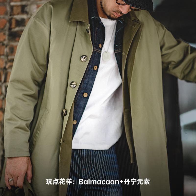 馬登工裝美式休閒撞色巴爾瑪肯風衣寬鬆中長款大衣外套男秋冬-Retro's Wear