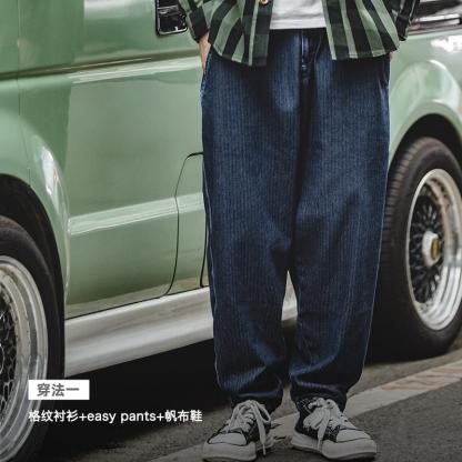 馬登工裝easypants丹寧水洗牛仔褲寬鬆錐形束脚長褲男秋-Retro's Wear