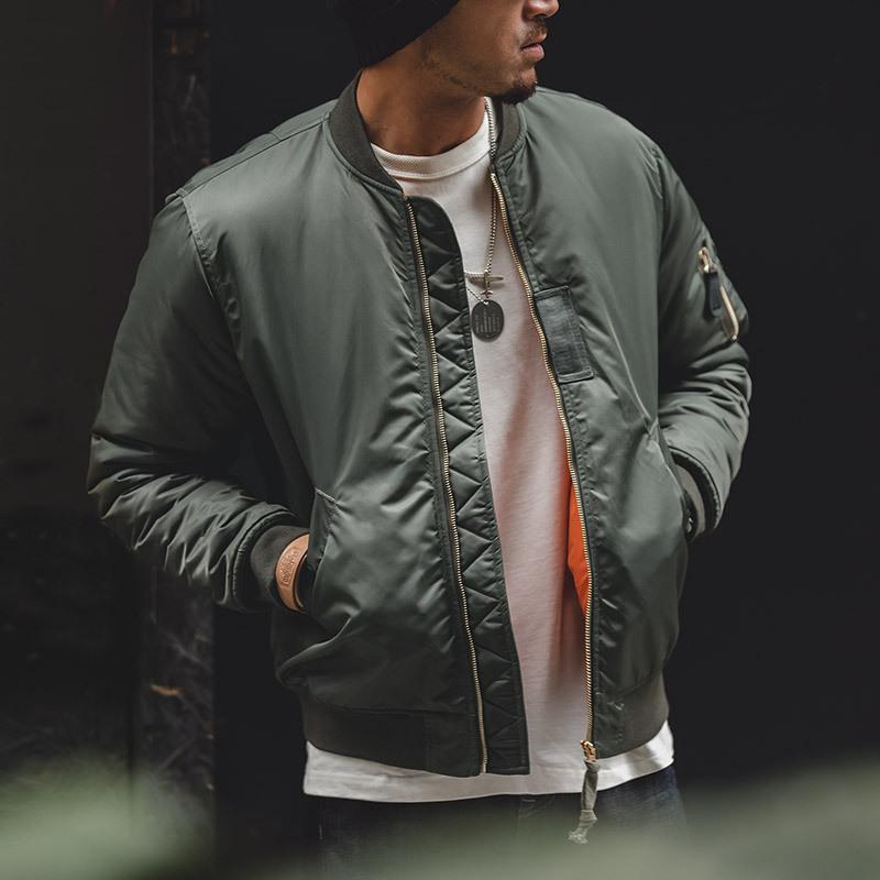 馬登工裝美式MA1飛行員夾克軍綠色加厚棒球棉服-Retro's Wear