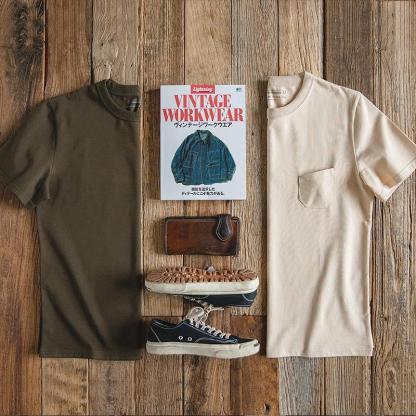 馬登工裝美式三本針口袋t恤阿美哢嘰棉半袖硬漢短袖男-Retro's Wear