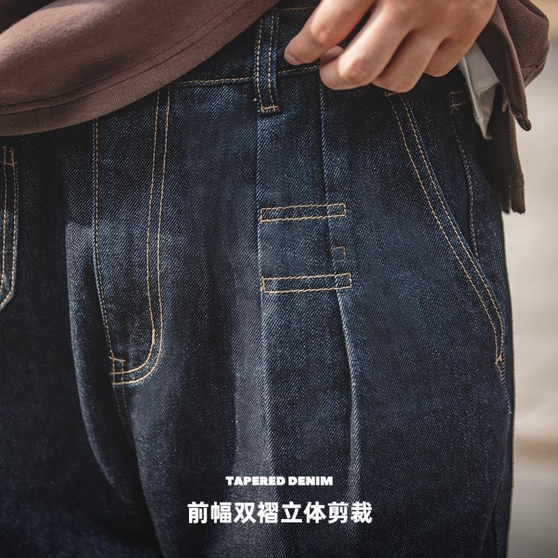 馬登工裝丹寧水洗鬆緊腰寬鬆牛仔褲cityboy闊腿錐形褲男-Retro's Wear