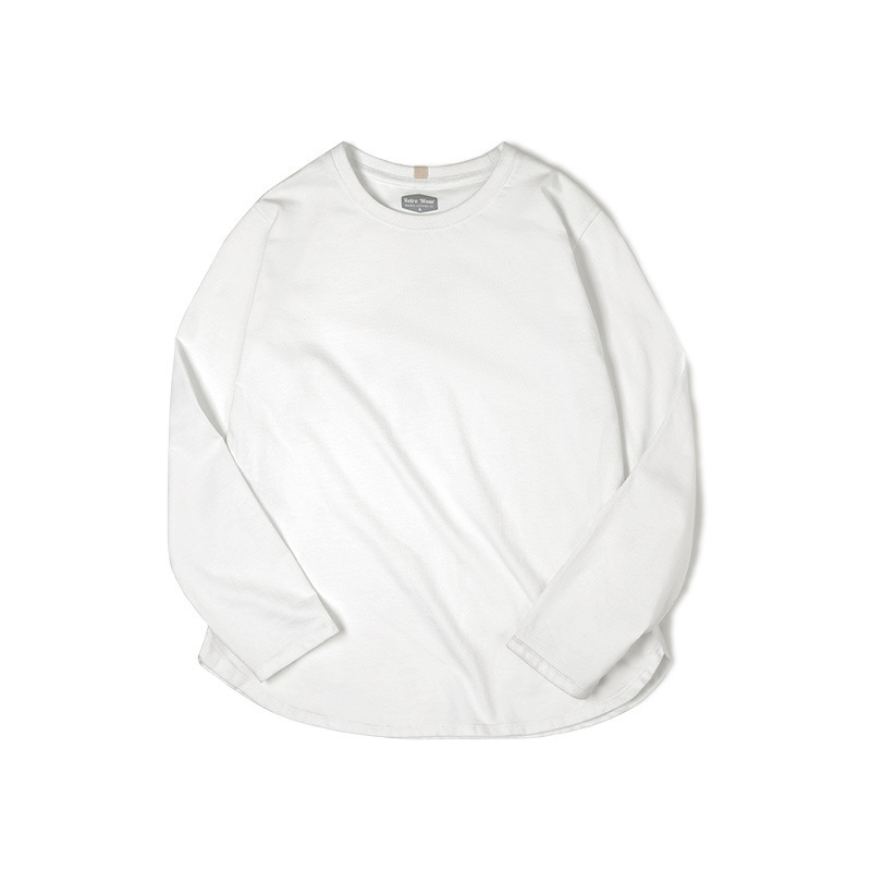 美式32支純棉長袖t恤圓弧下擺純色基礎款打底衫-Retro's Wear
