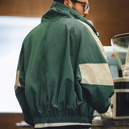 馬登工裝美式寬松可拆卸雙拉鏈夾克春秋短款拼色字母外套男潮-Retro's Wear