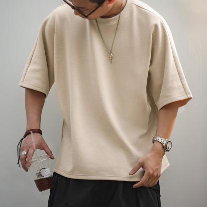 馬登工裝美式珠地空氣棉T恤春夏寬鬆廓形拼接免燙短袖TEE男潮-Retro's Wear